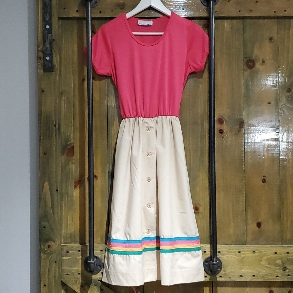 VINTAGE DRESS TONI TODD PASTEL RAINBOW COLOR BLOCK SASH BELT NOSTALGIA 60s 70s